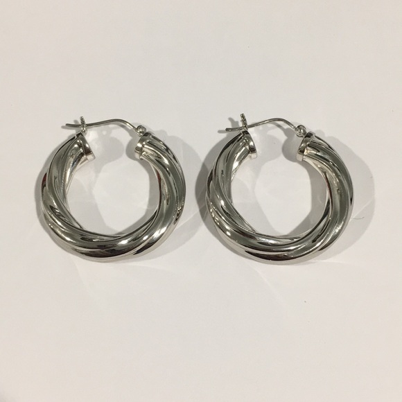 Sterling Silver Women's Twisted Hoop Earrings - Picture 4 of 4